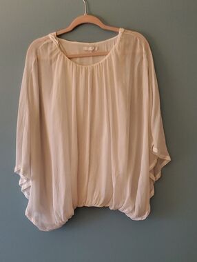 Light Cream Flowing Women's Tunic Top - Relaxed Scoop Neck